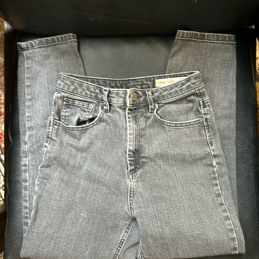 ASOS Faded Black High Rise Taper Leg Jeans